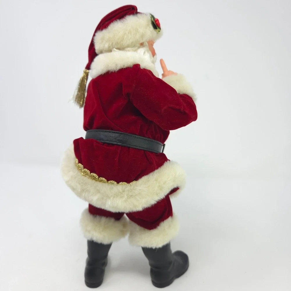 Vintage‎ Style Shushing Santa Claus Figurine Red Velvet Suit Faux Fur 11.5